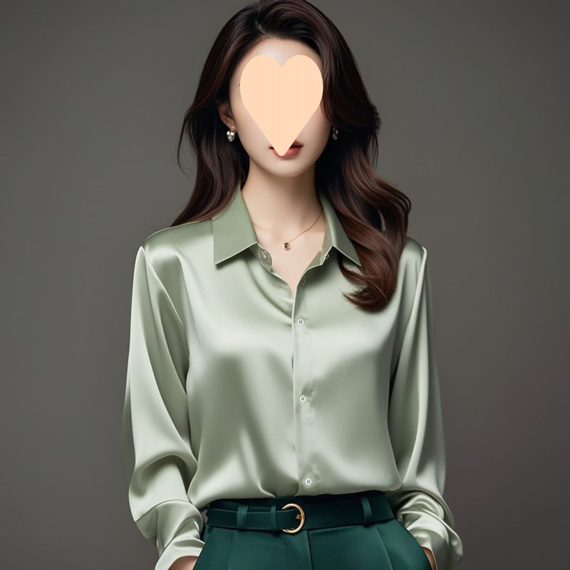 2025年春秋新款高级感抗皱缎面香槟色衬衫女长袖时尚通勤气质衬衣|undefined