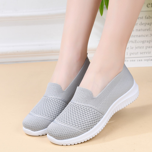 Women's Large Size Breathable Flyknit Flat Work Shoes Net Shoes Casual Single Shoes