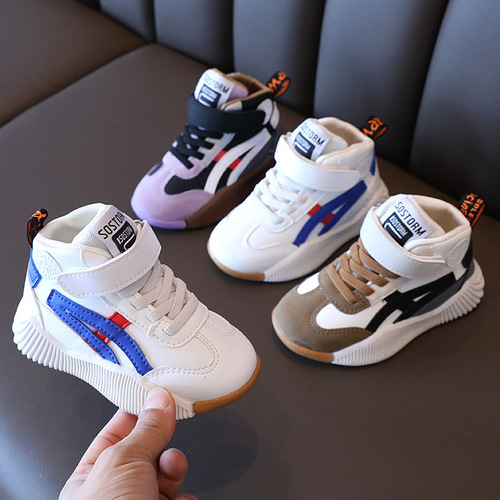  Autumn and Winter New Children's Sports Shoes Girls Mid-top White Shoes Boys Baby Shoes Basketball Shoes Wholesale