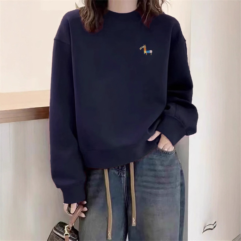 小个子卫衣女圆领2025新款秋冬加绒宽松加厚长袖无帽百搭上衣|undefined