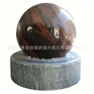 定制兴燕石材天然幻彩红风水球喷泉 花岗岩流水滚动石球 庭院水景