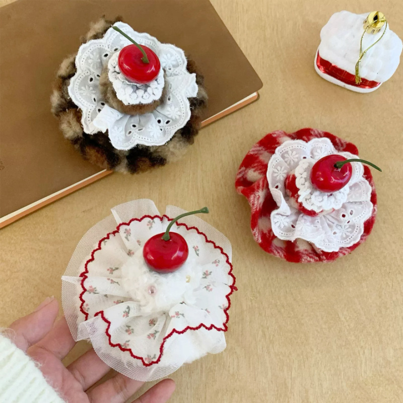 甜美可爱樱桃毛绒蛋糕帽夹女侧边夹生日派对发夹发饰拍照道具头饰
