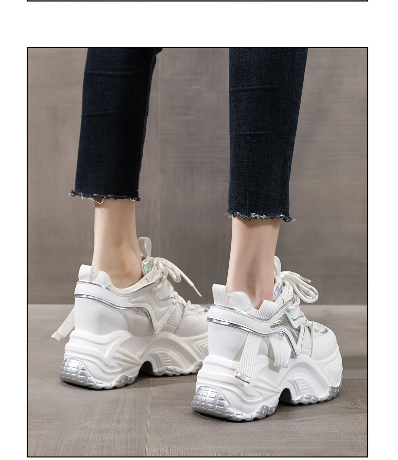 Giày sneaker nữ đế dày độn cao bên trong, phong cách bánh xốp mới mùa xuân — Màu đen chi tiết 13