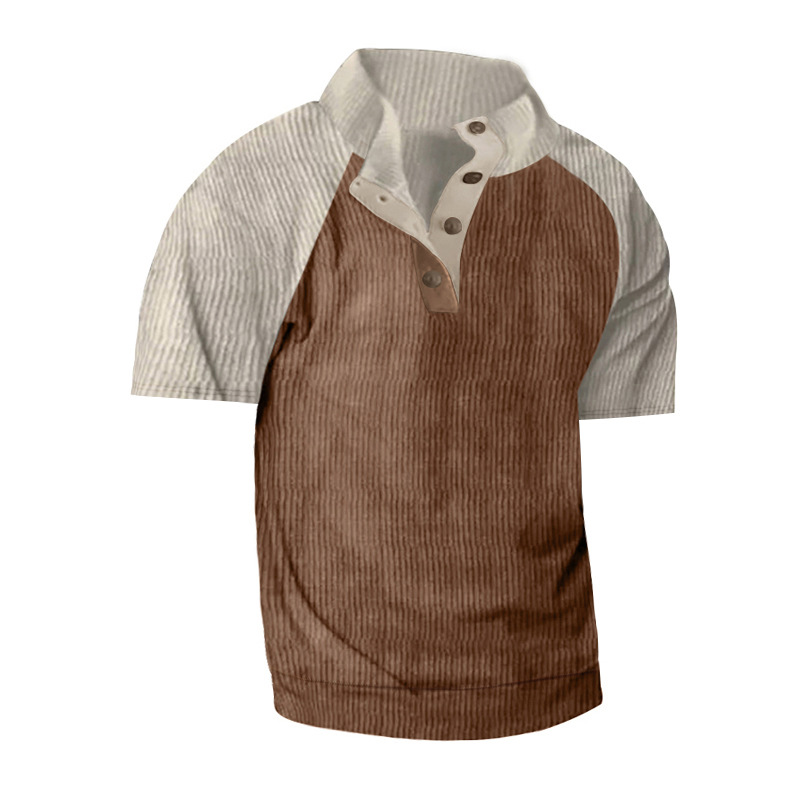 Verano transfronterizo para hombres al aire libre raglán de manga corta comercio exterior Amazon casual cuello alto deportes pana camiseta para hombres