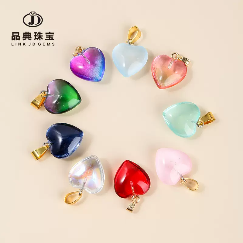 晶典珠宝 琉璃爱心吊坠diy项链可爱配饰玻璃桃心配件可爱挂件批发