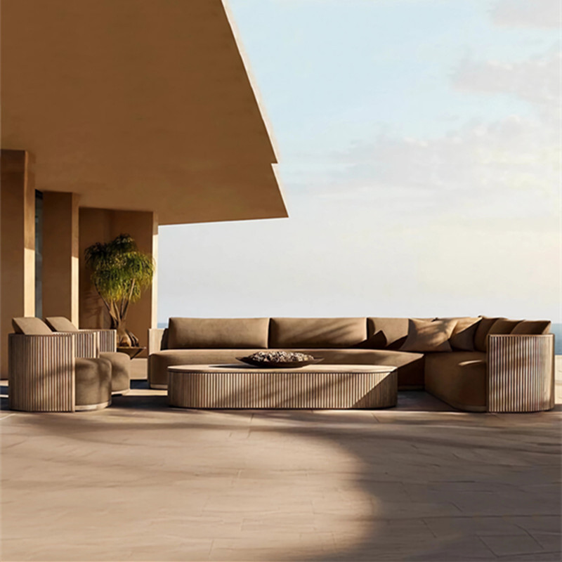 Sofá de ocio al aire libre teca villa hotel patio terraza diseñador de madera de cera al aire libre sofá de teca