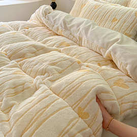 重9斤！330g兔毛仿皮草四件套 立体浮雕牛奶绒床单被套珊瑚绒床品