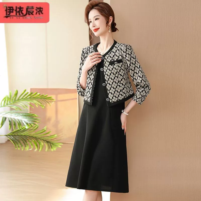 Оптовая продажа, женское платье с длинными рукавами, юбка, весна 2024, новое платье для женщин среднего и пожилого возраста, комплект из двух предметов с длинными рукавами