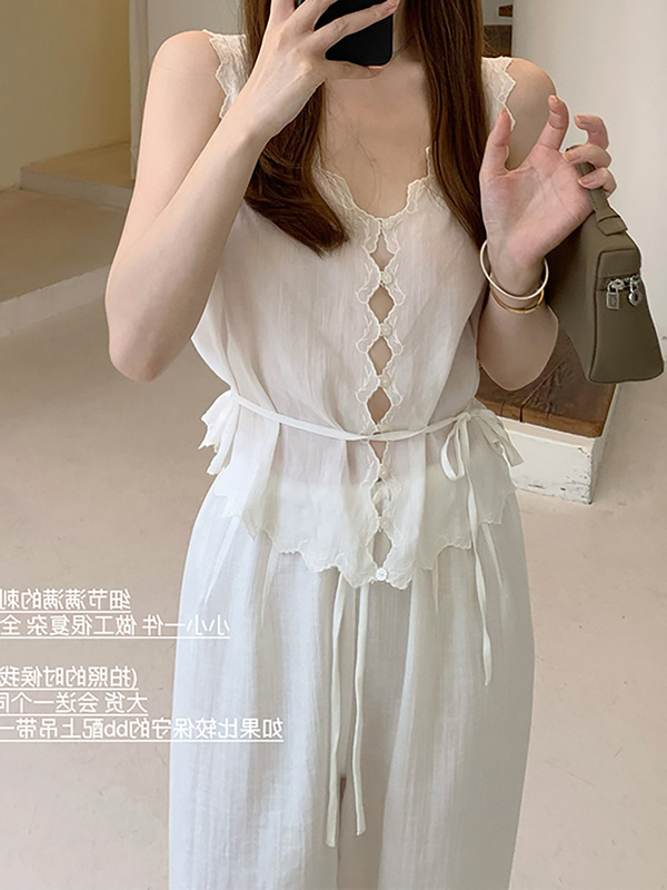 Ruyi Youyou Midsummer Cool Airy Tie Linen Embroidered Blouse Lightweight Breathable Sleeveless Camisole