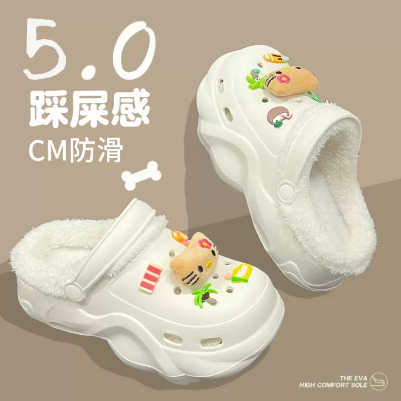 女款秋冬加绒洞洞鞋软毛内胆  防滑厚底外穿舒适百搭2025新款棉鞋