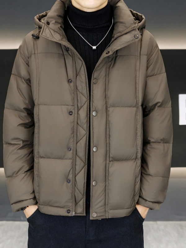 Men's elite velvet solid color winter casual down jacket with hood