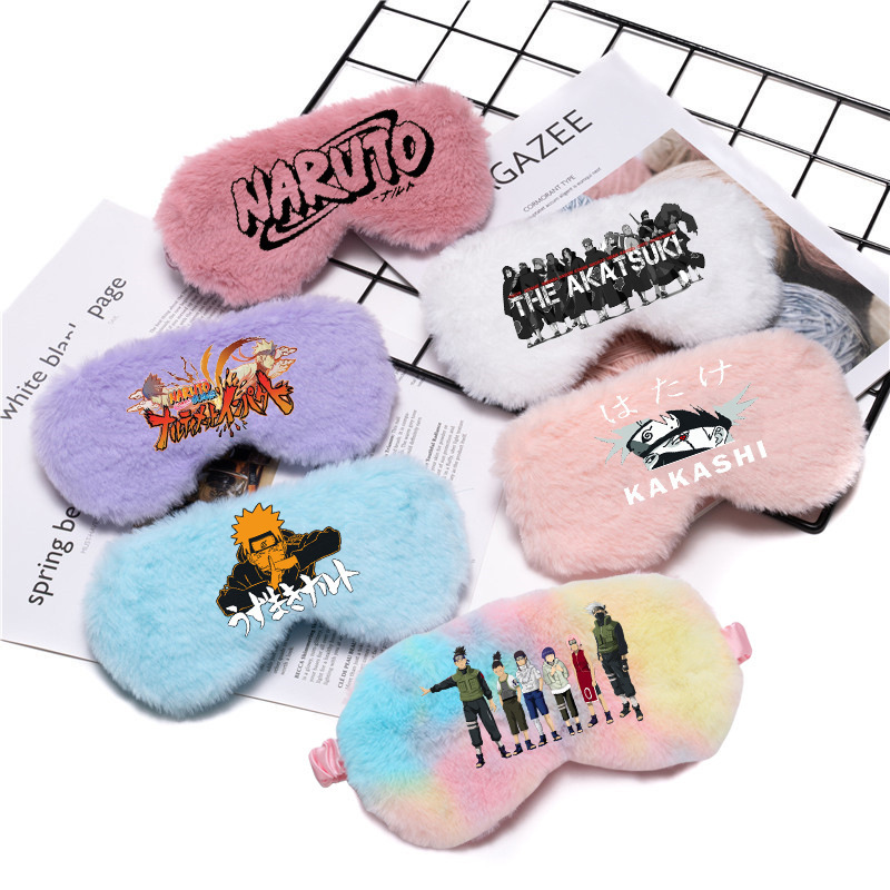Anime Naruto Eye Mask Cute Stuffed Eye Mask Soft Imitation Rabbit Fur Print Autumn and Winter Sleep Eye Mask Blackout