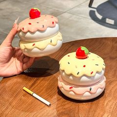 高颜值可爱烟灰缸家用客厅防飞灰陶瓷烟盅带盖子烟缸茶几创意摆件