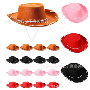 Amazon Western Cowboy Hat Spot Birthday Party Brown Red Wearing Rope Big Rim Hat Non-woven Styling Hat