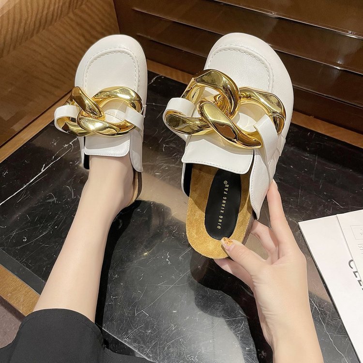 Big gold chain Baotou half slippers fema...