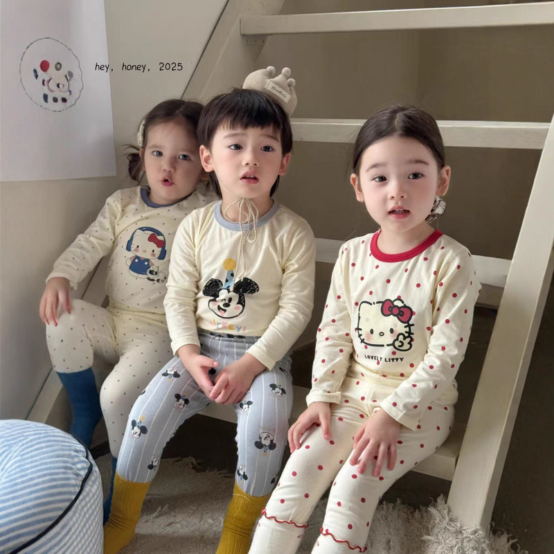 Children's Autumn and Winter Pajamas, Class A, 200 Thread Count Cotton Thermal Tops, Boys and Girls Thermal Underwear Set, Large and Small Sizes, Children's Clothing