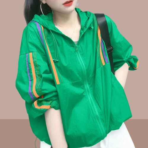 Korean-style European-style hooded sun-drying women's 2025 color-blocked patchwork summer new breathable versatile loose-fitting coat