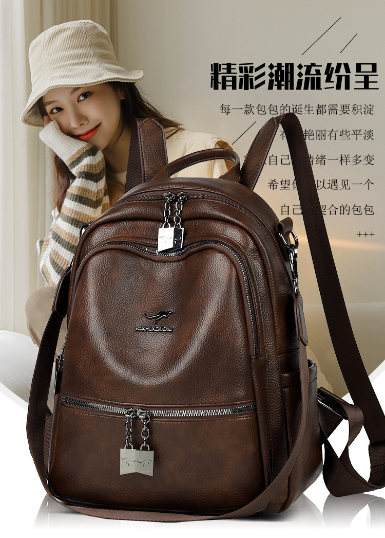 High-quality soft leather backpack women's new style simple versatile large capacity travel backpack mommy bag multi-purpose school bag