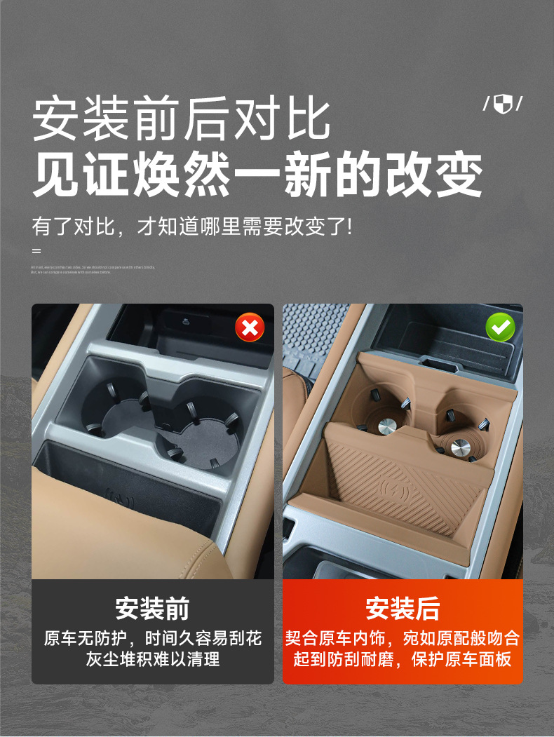 Suitable for 20-26 models of Land Rover Defender 110, wireless charging protective cover, 90 central control water cup holder, anti-slip silicone pad