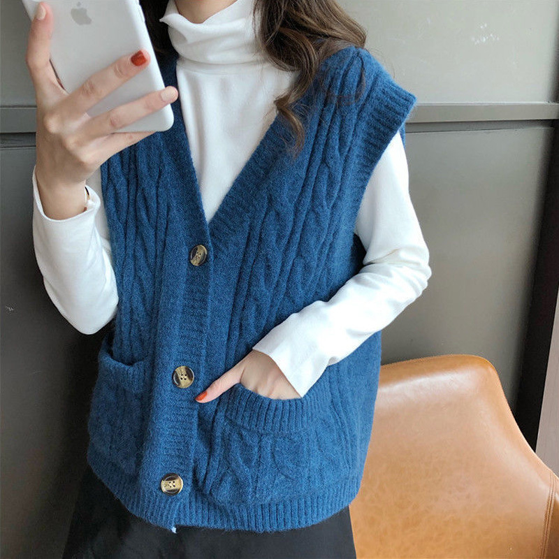 V-neck waistcoat sweater Korean-style knitted coat autumn winter new vest vest women's foreign-style net red vest cardigan