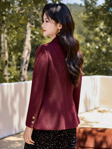 Women's 2024 Autumn/Winter Wool Blend Blazer Outerwear - High-End Fashion, Casual & Elegant Style, One-Buckle Slim Fit Suit Jacket
