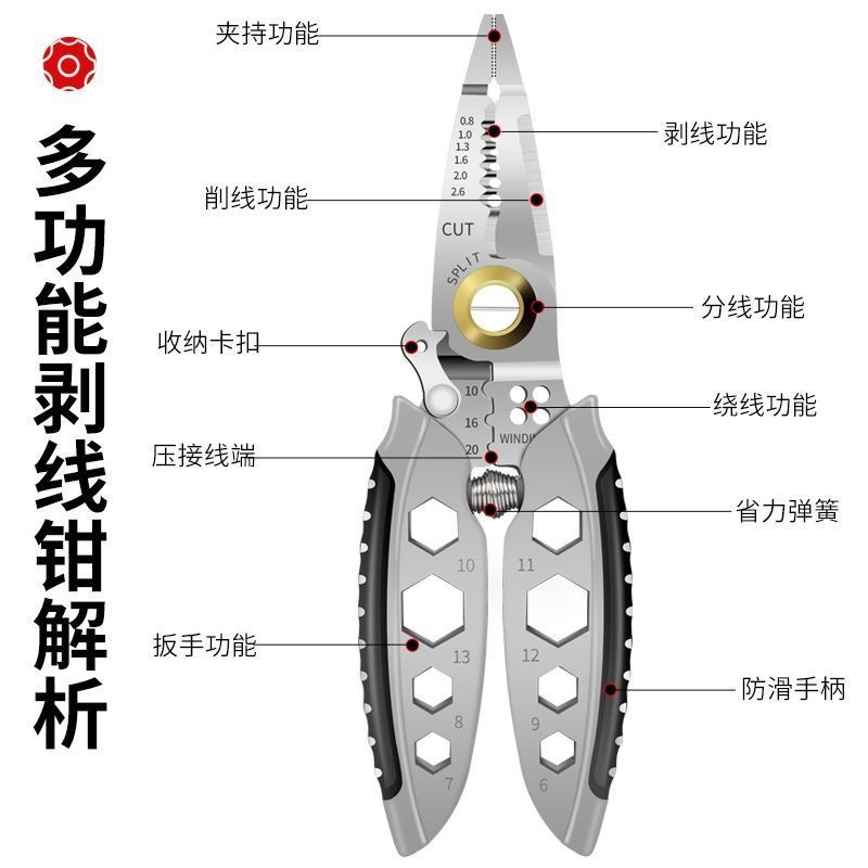 Multi-functional Wire Stripping Pliers – Electrician’s Essential Tool for Peeling Wire Insulation, Stainless Steel Line-Cutting & Stripping Pliers