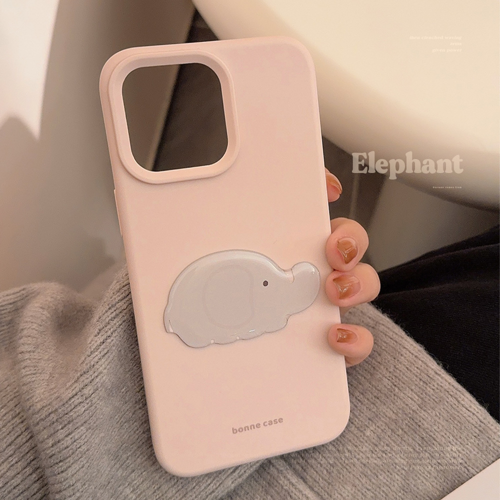 Estilo ins tridimensional lindo elefante gris grande para iPhone 16ProMax funda para teléfono móvil 13 Apple 15/14 Silicona mujer