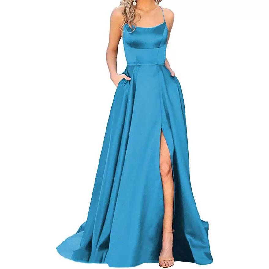 NOVEDAD DE VERANO 2020, ropa europea y americana para mujer, vestido sexy con tirantes de Amazon Wish, vestido de noche sin espalda, nuevo estilo