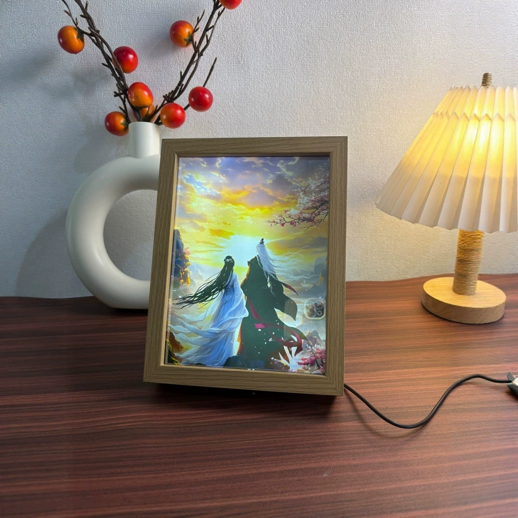 Lightweight photo frame, atmospheric mirror, night light from natural wood, Birthday gift