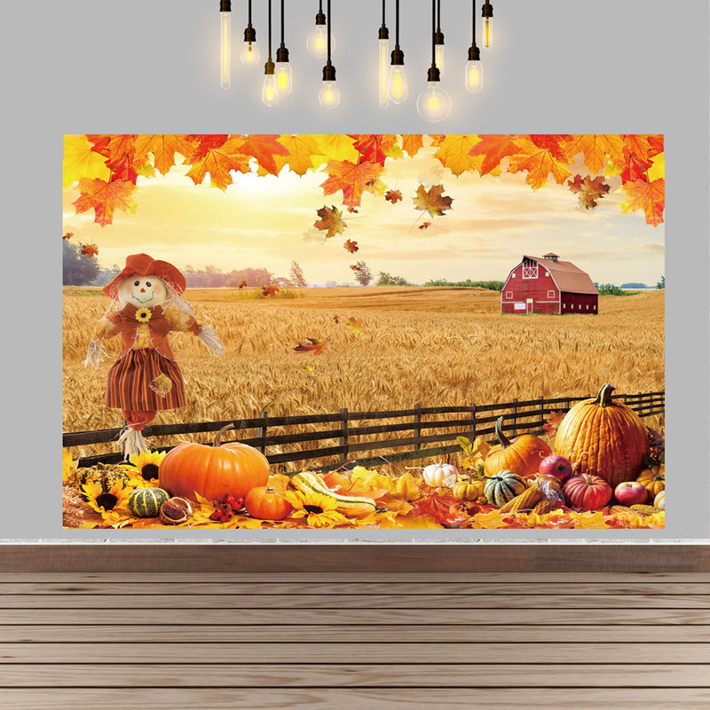 cross-border autumn field pumpkin maple leaf thanksgiving photography background cloth thans giving holiday decoration banner