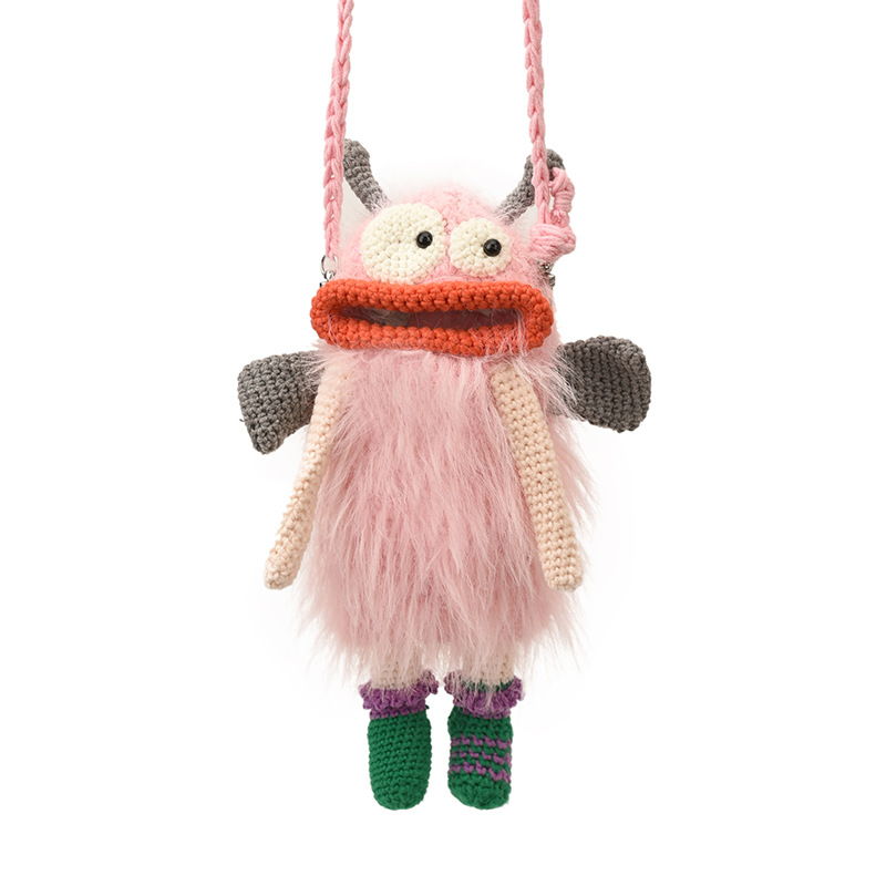 Hand-held ganchillo muñeca fea bolsa de hombro extraña bolsa de mochila de bebé invierno de peluche bolsa de salchicha boca de niños