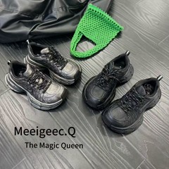 炸街水泥灰老爹鞋女2025春季新款轻便厚底增高百搭系带显高跑步鞋