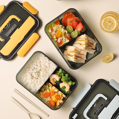 Japanese style microwave oven insulated lunch box student office worker plastic lunch box divided type lunch box with cutlery