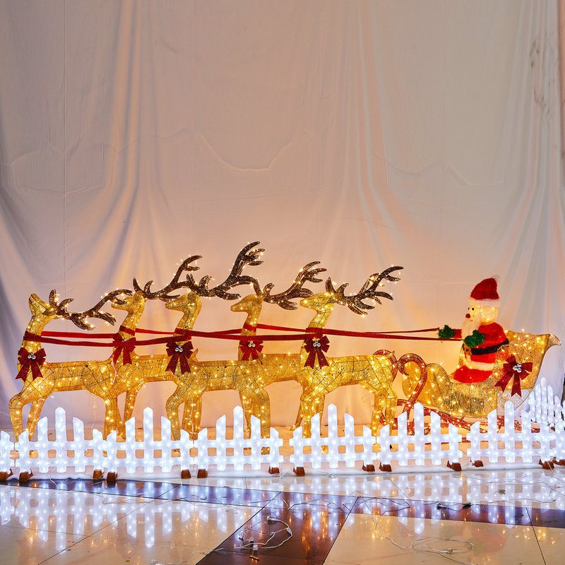 Led emisor de luz Reno trineo decoración de Navidad hierro trineo grande coche vacaciones decoración de la escena interior
