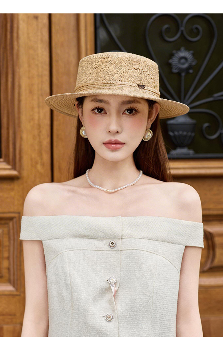 Mũ rơm nữ vành rộng phong cách Pháp Old Money, đỉnh phẳng rỗng, che nắng đi biển — Màu sắc chi tiết 6