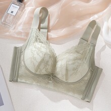 蕾丝内衣舒适无钢圈收副乳聚拢文胸柔软中厚调整型胸罩字母图案