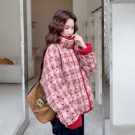 复古红格子小香风羽绒服女2025深冬超火巨好看的洋气印花加厚外套