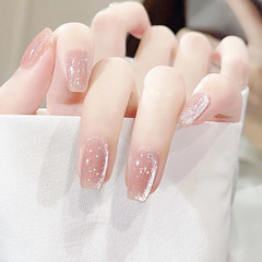 B655白色仙境中長款貓眼晶石網紅閃粉穿戴甲成品可拆卸工廠直銷