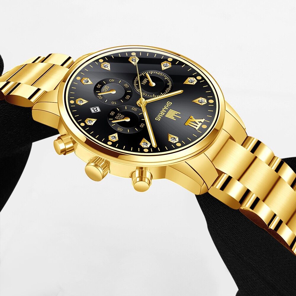 Factory Direct Supply of Fake Three-Eye Men's Casual Diamond Scale Business Calendar Steel Band Watch Men's Quartz Watch