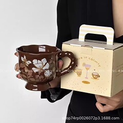 Ins風クラシックガーデンマグカップレトロ陶磁器カップ家庭用オフィス水カップ洗練されたお土産
