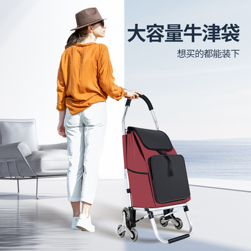 Foldable Portable Supermarket Shopping Cart, Stair-Climbing Trolley for the Elderly, Lightweight Luggage Cart for Climbing Stairs