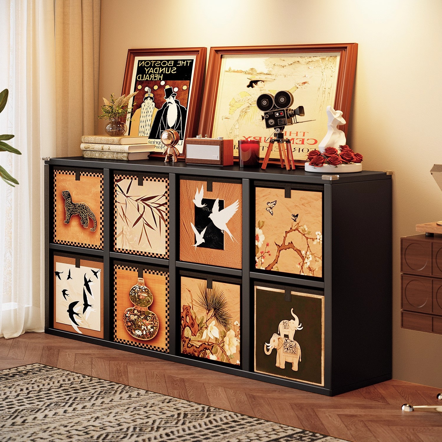 Gabinete de madera maciza estilo antiguo estante de libro Kalak estante de piso estante de jardín de infantes de ocho tablero armario de almacenamiento integrado