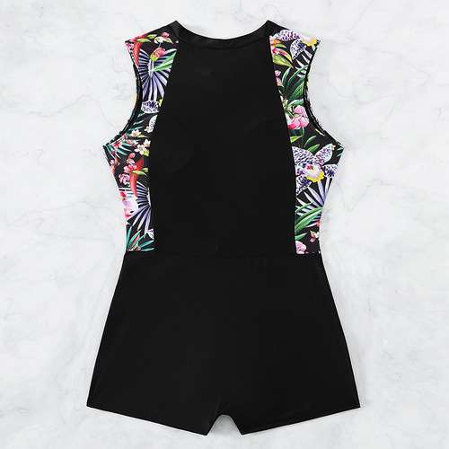 2025 Western European Print Conservative Belly Covering One-Piece Swimsuit for Women Straight Leg Tight Bikini
