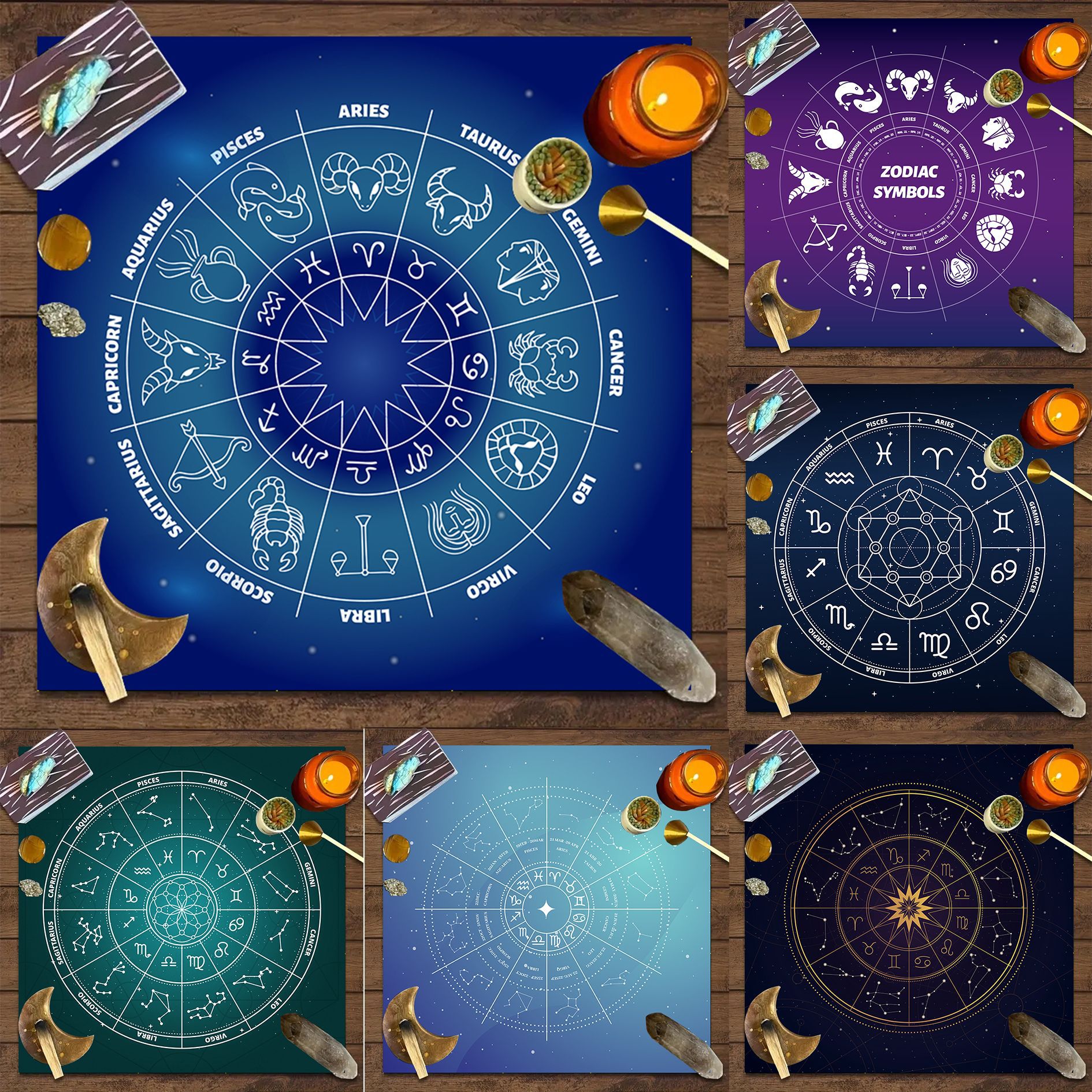 跨境塔罗牌绒布桌布十二星座曼陀罗复古桌布推牌魔法魔术桌游装饰