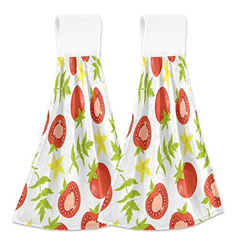 Small Tomato Pattern Kitchen Bathroom Laundry Room Hand Towel Towel with Ring Dishwashing Cloth Absorbs Water and Can Be Hung to Decorate