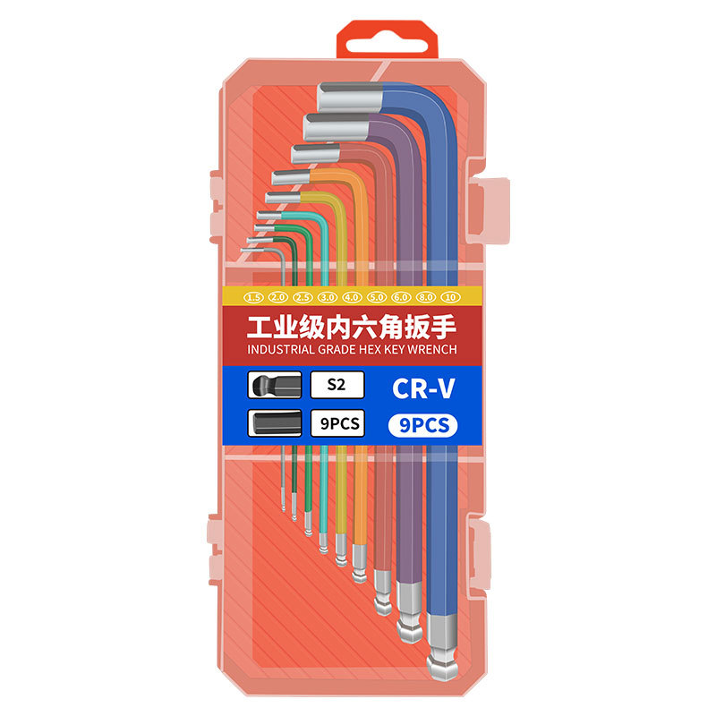 Llave hexagonal de color personalizada cabeza de bola una caja de combinación caja de plástico de alta dureza alargada llave hexagonal socket