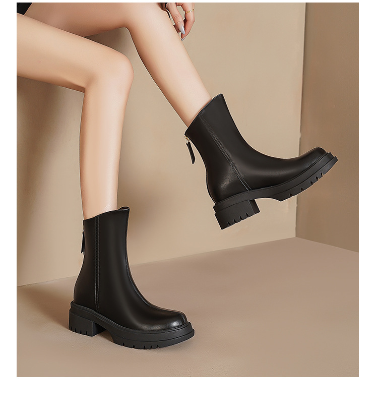 White Ankle Boots For Women Thick Sole Elastic Slim Fit Autumn_voghion.com