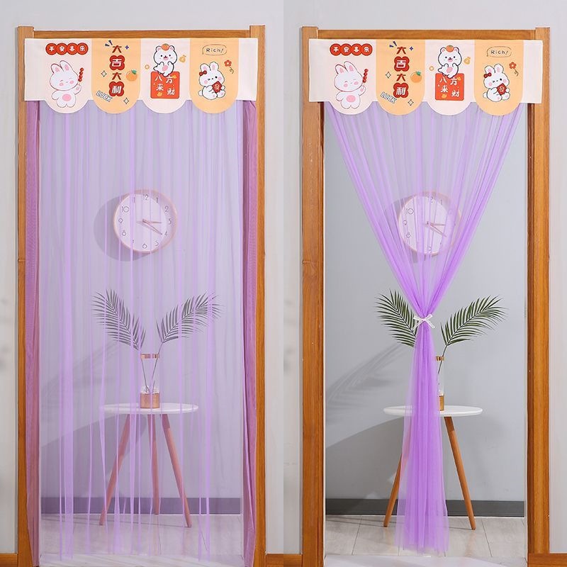 Household summer mosquito-proof sheer curtains with magic tape, no drilling required, lace door curtains for bedroom and kitchen, decorative hanging curtains