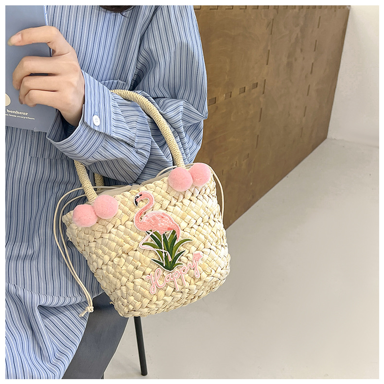 Women's Small Straw Letter Flamingo Flower Vacation Beach Weave Open Straw Bag display picture 23