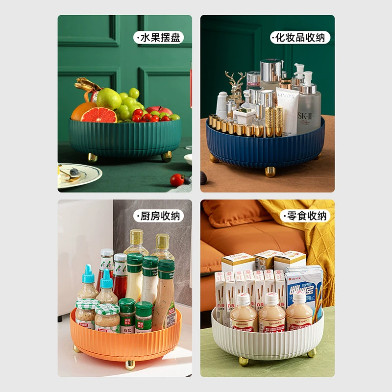 Kitchen rotatable spice storage rack light luxury fruit plate spice box multi-functional seasoning soy sauce vinegar storage turntable